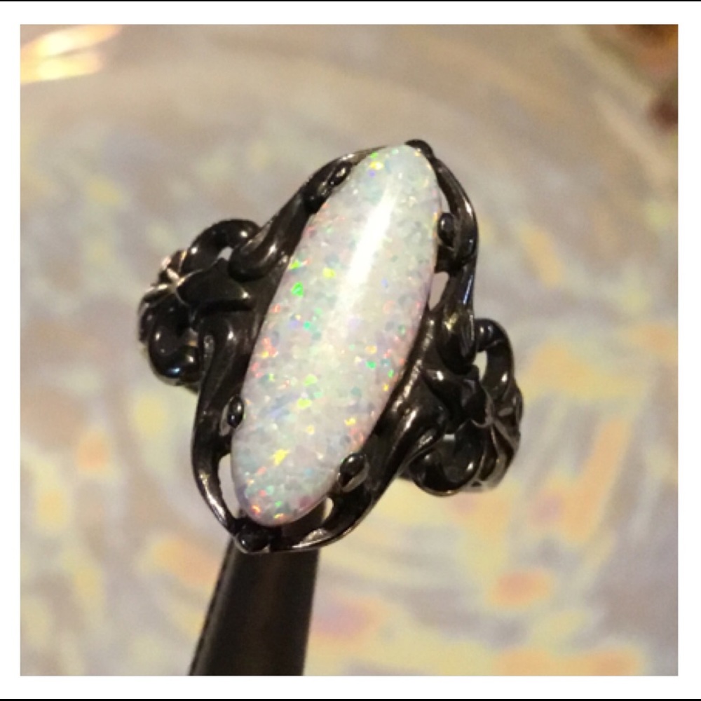 White Opal Stainless Steel Ring - Picture 4 of 10